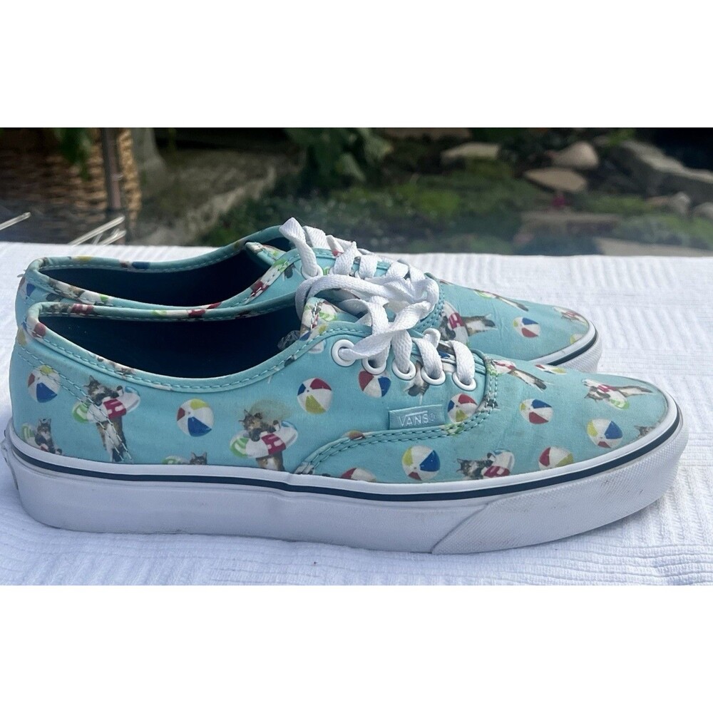 Vans Authentic Pool Vibes Aqua Blue Cat Beach Ball Canvas Shoes Women’s 8.5 Men7